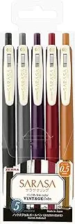 Zebra Sarasa Clip Gel Ink Ballpoint Pen 0.5mm, Rubber Grip, Vintage Colors, 5 Colors Set 2 (JJ15-5C-VI2)