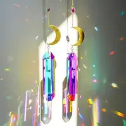 H&D HYALINE & DORA 2PCS Crystal Suncatcher for Window 13'' Moon Sun Catcher Sunctchers with Crystal Prisms Garden Hanging Sun Catcher(AB Colored)