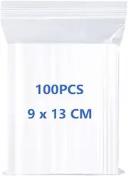 [RFWIN] 100 Grip Seal Resealable Zip Lock Poly Bags 9 X 13cm - Clear Reusable Jewelry Zipper Bags for Beads, Medicine, Snacks, Seeds, Coins - Small Plastic
