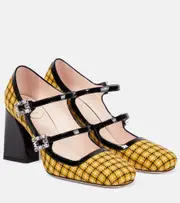 [Roger Vivier] Roger Vivier Très Vivier Babies tweed checked pumps AU 6 yellow