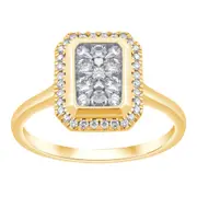 Bevilles Emerald Halo Ring with 1/2ct of Diamonds in 9kt Yellow Gold