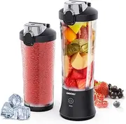 Portable Blender, Personal Blender for Shakes and Smoothies USB Rechargeable 600ml Mini Blender with 6 Blades and To Go Cup for Sports Travel Gym (Black)
