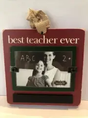 Mud Pie Wood Ornament Best TEACHER Photo Frame Christmas NWT