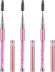 Tbestmax 3 Pcs Spoolies Mascara Wands Eyelash Brushes Eye Brow Brush Applicator with Cap for Travel Pink