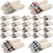 24 Pairs Open Toe Breathable Linen Slippers Set Disposable Washable Linen Slippers for Women Men Indoor Home Slippers Set for Guests Hotel Travel House Spa Slippers, 5 Colors 2 Sizes, Light Blue, Pink, Red, Coffee, Royal Blue, One Size Women/One Size Men