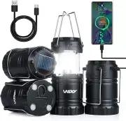 Wsky Solar Camping Lantern 4-Pack - Rechargeable LED Lights, 4 Pack, Black