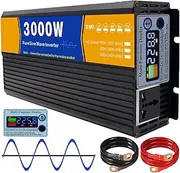 High Power 3000W Power Inverters Pure Sine Wave DC 12V 24V 48V 60V 72V to 110V/220V AC Converter Power Inverter for Vehicles, RV, Truck, Off-Grid Solar System,24V to 110V