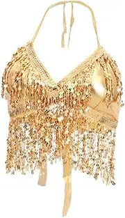 [Frediuo] Womens Sequin Halter Crop Top for Latin Dance
