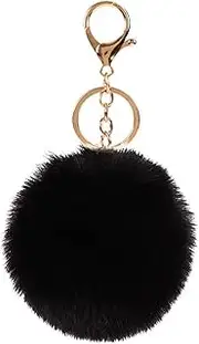 [Kicomvi] Pom Pom Keychains Colorful Faux Rabbit Fur Ball Keychain Car Key Ring Soft Plush Pompoms Handbag Keyring Charm