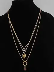 Betsey Johnson Two Tone FOX TROT Fox Head Horsehoe Stone Drop Layer Necklace $52
