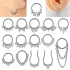 2PCS Clicker Nose Ring Hoop Crystal Dangle Septum Piercing Helix Daith Earrings