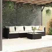 Patio Sets 5 Piece Garden Lounge Set with Cushions Poly Rattan Black