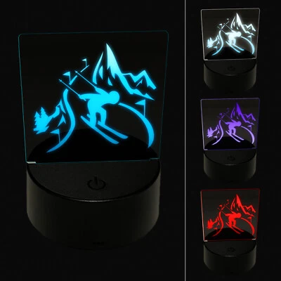 Skier Skiing Down Mountain Slopes 3D Illusion LED Night Light Sign Lamp
