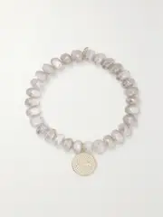 [Sydney Evan] Sydney Evan - Love Script 14-karat Gold, Moonstone And Diamond Bracelet - White - One size One size White