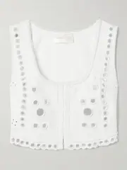 [LOVESHACKFANCY] LOVESHACKFANCY - Cayman Cropped Paillette-embellished Embroidered Linen Top - White - US0 US 0 White