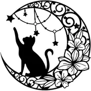 Metal Moon Cat Wall Art | Silhouette Decor and Moon Metal Wall Art Decoration - Wrought Iron Art for Kitchen, Offices, Bathroom, Home Puchen