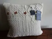 ARAN MOR Ireland 100% MERINO WOOL Natural IVORY Knit FEATHER THROW PILLOW