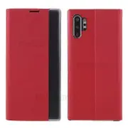 Compatible For Samsung Galaxy Note 10 Plus PU Leather Auto-absorbed Shell View Window Stand Phone Case Red