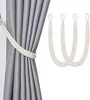2 Pcs Natural Cotton Rope Curtain Tiebacks Handmade Braided Curtain Straps Window Curtain Swag Holder Curtain Holdback for Home Office Window Drapery