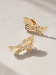 [Mason and Books] Mason and Books - Chiffon Bow 14-karat Gold Diamond Earrings - One size One size Gold