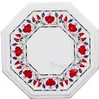 Floral Art Side Table / White Marble Corner Table Top / End Table for Office