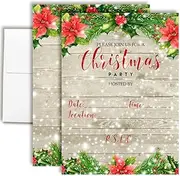 Amanda Creation Christmas Invitations with Envelopes – Snowy Christmas With Red Poinsettias Winter, 8 Pack 5x7 Double Sided Fill-In Invite Cards with Eight White Envelopes Perfect for Holiday Parties