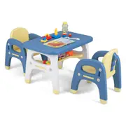 Giantex 3PCS Kids Table and Chairs Set Children Activity Study Desk w/Storage Shelf & Building Block Toys