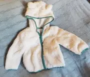 Gymboree Fluffy Friends Baby Boy 18-24 Months Ivory Furry Hooded Zip Jacket NWT