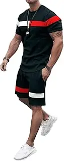 [NEUJD] Summer Men's two piece short set outfits fashion Shirt Suits Printing T shirt with shorts.Men's 2 Piece Summer。, Black, Small