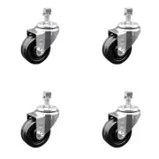 3 Inch SS Phenolic Wheel Swivel ½ Inch Threaded Stem Caster Set Service Caster