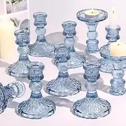 Simeitol Glass Candle Holder Set of 12, Blue Taper Candle Holders Bulk, Vintage Candlestick Holders, Candle Stick Holder for Table Centerpieces, Wedding, Festival & Home Decor