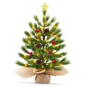Tabletop Prelit Mini Christmas Tree Decor, Realistic Small Xmas Tree with 40