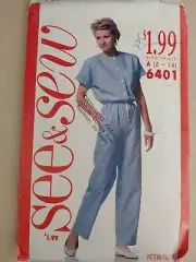 Vintage 1980s Butterick See & Sew 6401 Jumpsuit Pattern Sizes 6 8 10 12 14