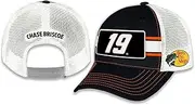 Checkered Flag Sports Chase Briscoe #19 NASCAR 2025 Striped Trucker Mesh Snapback Black Hat, Black, One Size