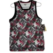 AND1 Mens Basketball Tank Top Large Racing Red Graffiti Polyester Athletic Fit