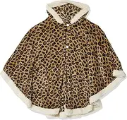 Comfort Spaces Angel Wrap Hooded Wearable Blanket Throw, Ultra Soft Plush to Sherpa Poncho Blanket Wrap with Pockets, Cozy and Warm Shawl, 58"x72", Leopard