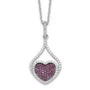 Sterling Silver Brilliant Embers Rhodium-Plated 112 Stone 18 Inch Red And White Micro Pav Cz Heart Necklace With 2 Extender
