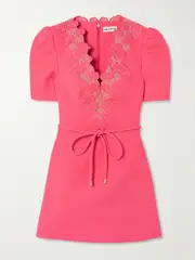 [Rebecca Vallance] Rebecca Vallance - Lulu Belted Lace-trimmed Cady Mini Dress - Coral - UK 6 UK 6 Orange