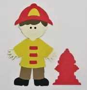 Firefighter Boy Fire Hydrant fireman Paper Doll Die Cut Scrapbook Embellishement