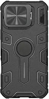 Jarttarn Magnetic Compatible with iPhone 16 Pro Max, TPU Soft Border+PC Hard Back Shell, with Lens Slide Cover and Hide Bracket, Seismic and Anti Fall Cover for iPhone 16 Pro Max (Black)