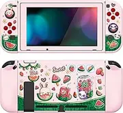 PlayVital ZealProtect Soft Protective Case for Nintendo Switch, Flexible Cover Protector for Switch with Screen Protector & Thumb Grip Caps & ABXY Direction Button Caps - Watermelon Sweet Treats
