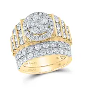 14k Yellow Gold Round Diamond Cluster Bridal Engagement Ring 3-5/8 Cttw