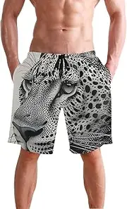 [XYMZR] Leopard Head White Black Men's Swim Trunks Quick-Dry Bathing Suit Swimming Board Shorts S