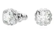 Swarovski - Birthstone stud earrings - Square cut, April, White, Rhodium plated