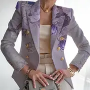 Women's Blazer Comfortable Breathable Pocket Print Casual Floral Office Street Casual Daily Wear Double Breasted Regular Turndown Regular Fit Long Sleeve Outer