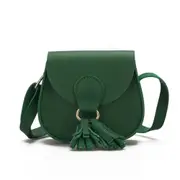 2PC Children Fashion Wallet Mini Satchel Portable Bag with Tassel Single-shoulder Bag green