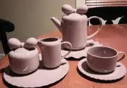 NWT 9 Pc Individual Tea Set includes: Teapot, cup, Cream and Sugar. Pink Bow
