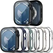 [Cuteey] 6 Pack Case with Built-in Tempered Glass Screen Protector for Apple Watch Series 9/8/7 41mm, Overall Full Protective Bumper PC Cover for iwatch 41mm
