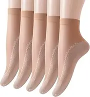 [Generic] 5 Pairs Work Socks for Women Ankle High Calf Socks Soft Tights Hosiery Summer Breathable Solid Color Sheer Stocking