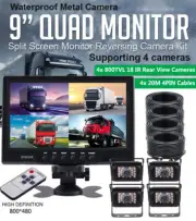9" Quad Monitor Split Screen 4xRear View Camera Package For Truck RV 4x20M Cable